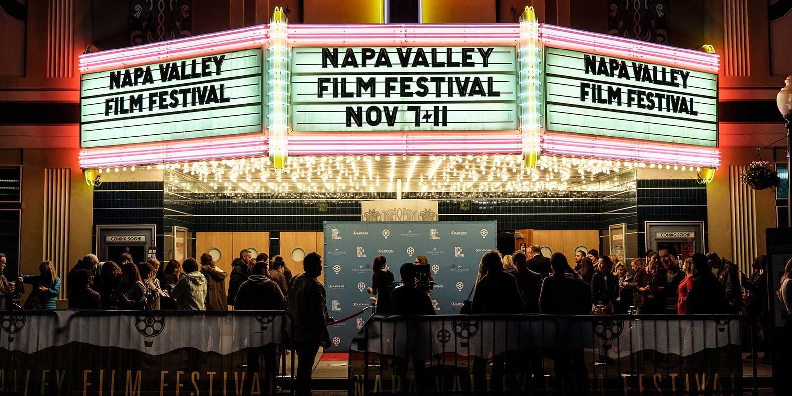 Historic Napa Valley Film Festival marquee and festival crowd